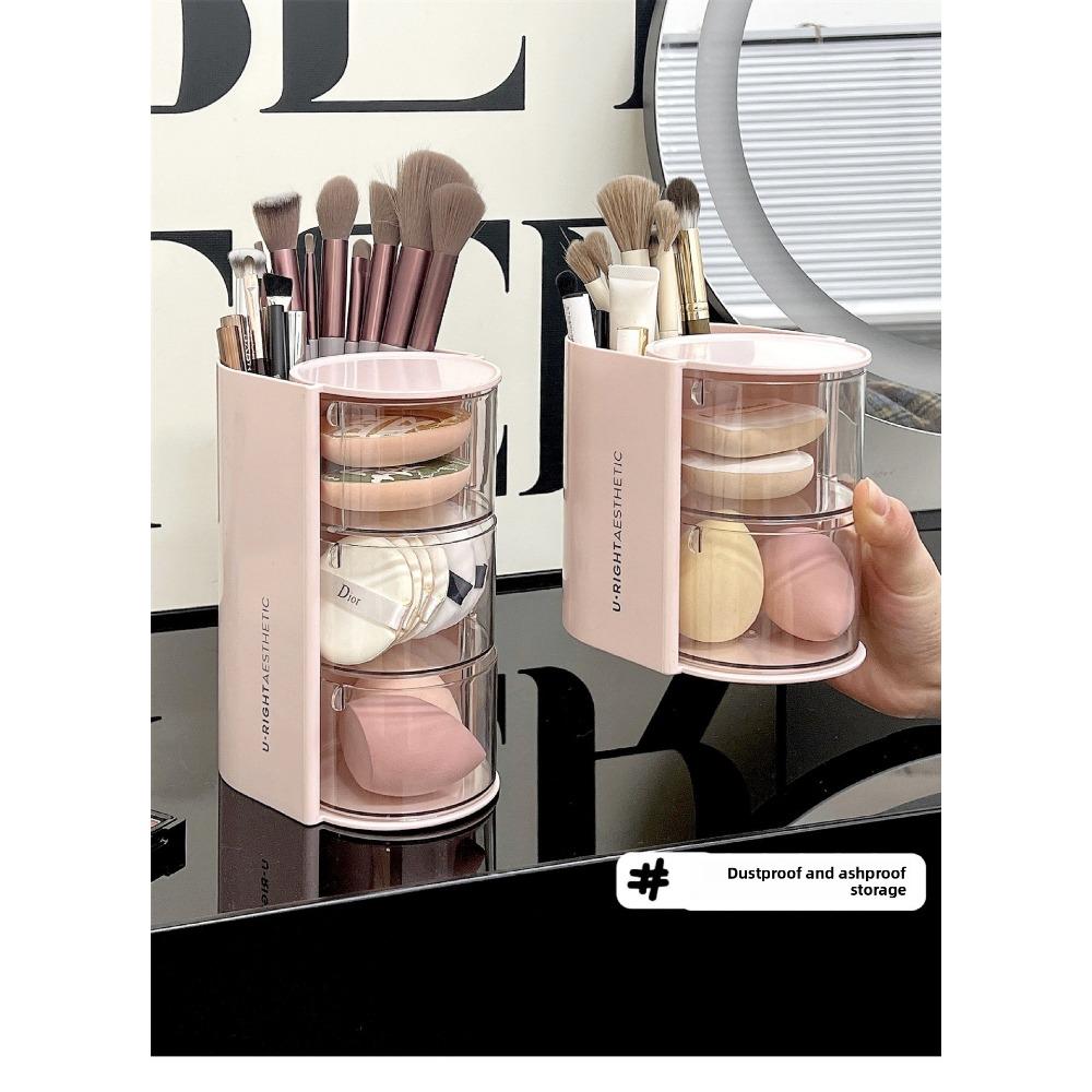 Powder puff storage box, rotating dust-proof beauty egg cushion stand, dressing table, multi-layer makeup brush rack, rotatable makeup box cushion stand, multi-layer makeup brush rack