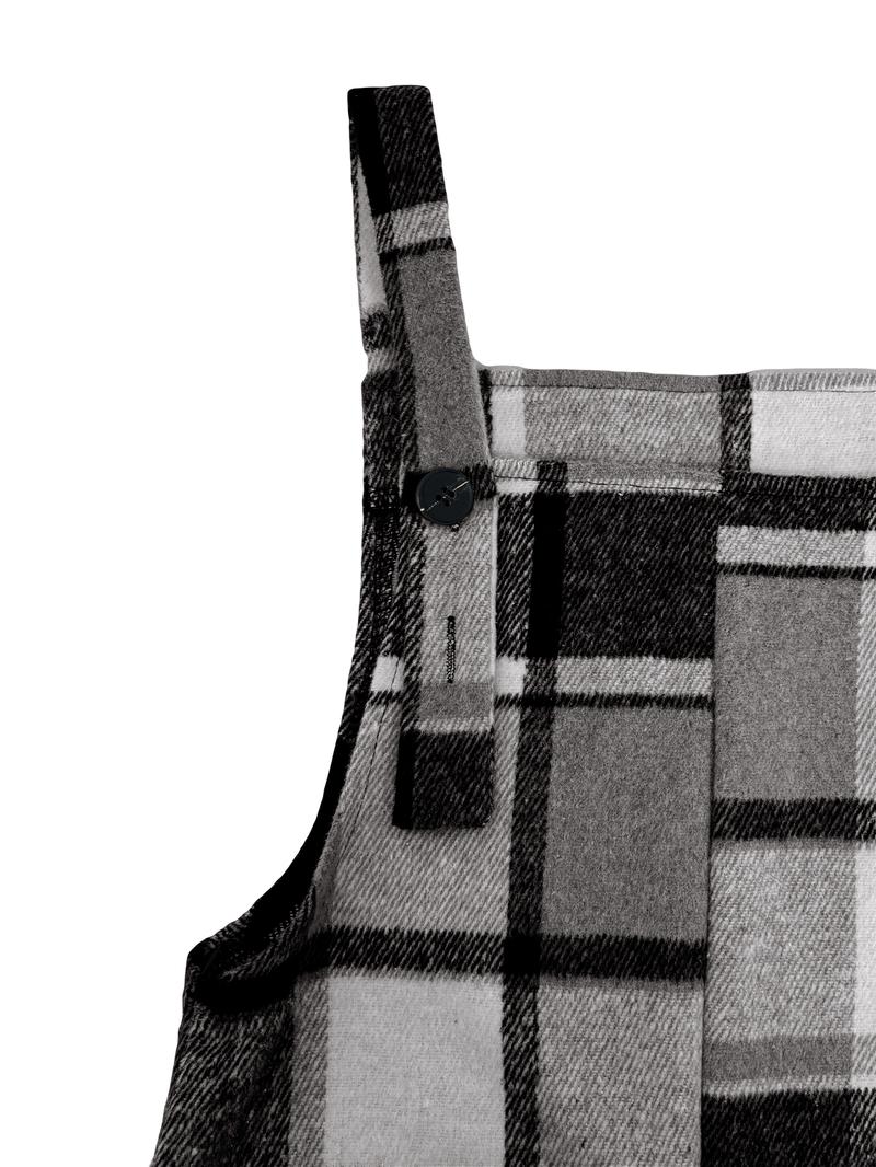 Women's Plaid Wide Leg, Elegant Square Neck Romper, Fitted Woven Fabric, Spring & Fall Fashion, Moderate Thickening, Casual Style Jumpsuit