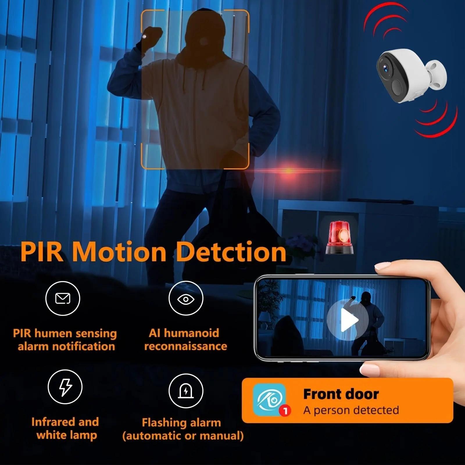 Wireless WiFi Security Camera, Battery Powered, 4000mah Capacity, Long Standby, Night Vision, Motion Detection, Home Monitoring for Seniors and Kids