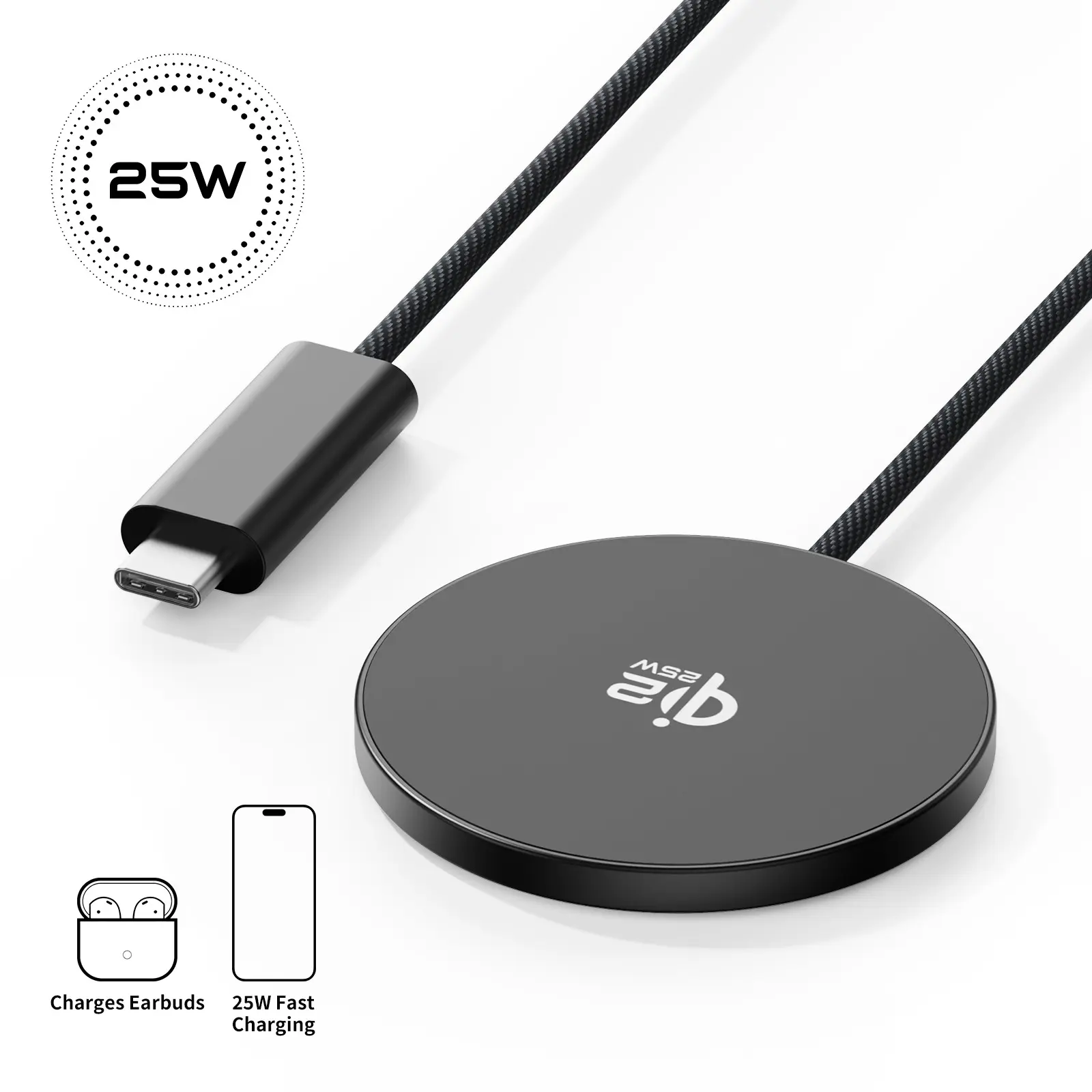 25w Wireless Charger Pad, Qi2 Certified Magnetic Phone Charger, Magsafe Compatible for iPhone 17/16/15/14/13/12 & AirPods Pro/4/3/2
