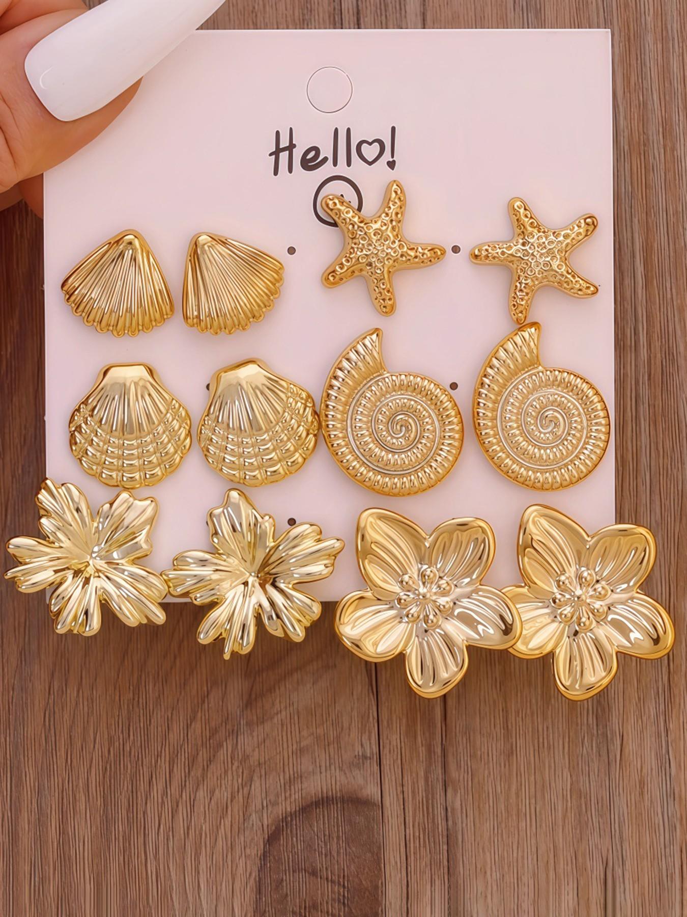 11 Pairs Fashion Women's Earrings Set, C-Type Threaded Flower Design, Bold and Stylish Ear Jewelry Collection