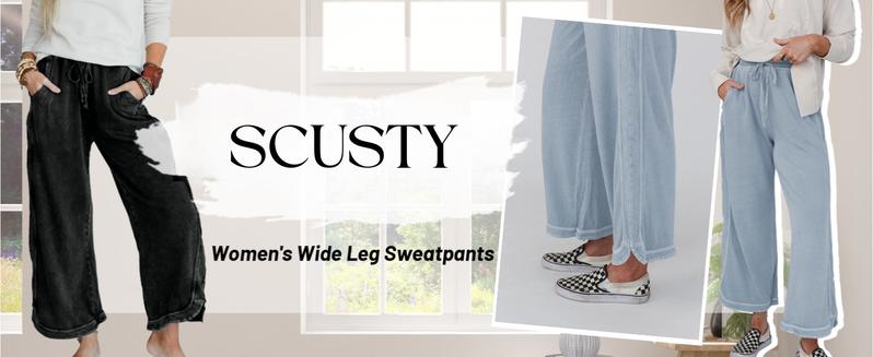 SCUSTY Women's High Waist Wide Leg Pants Drawstring Sweatpants Baggy Athletic Casual Trousers with Pockets