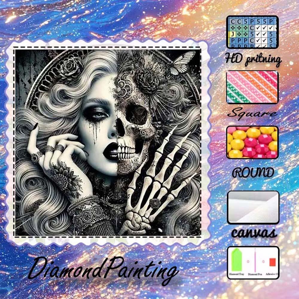 DIY 5D Flocking Cloth Diamond Painting Kit, AB Diamonds, Fairy Dust Diamonds, Crystal Diamonds, Hands, Bones, Flowers Diamond Embroidery, Special Craft Art Set, Wall Decor, Gift for Family, Loved Ones, Friends.