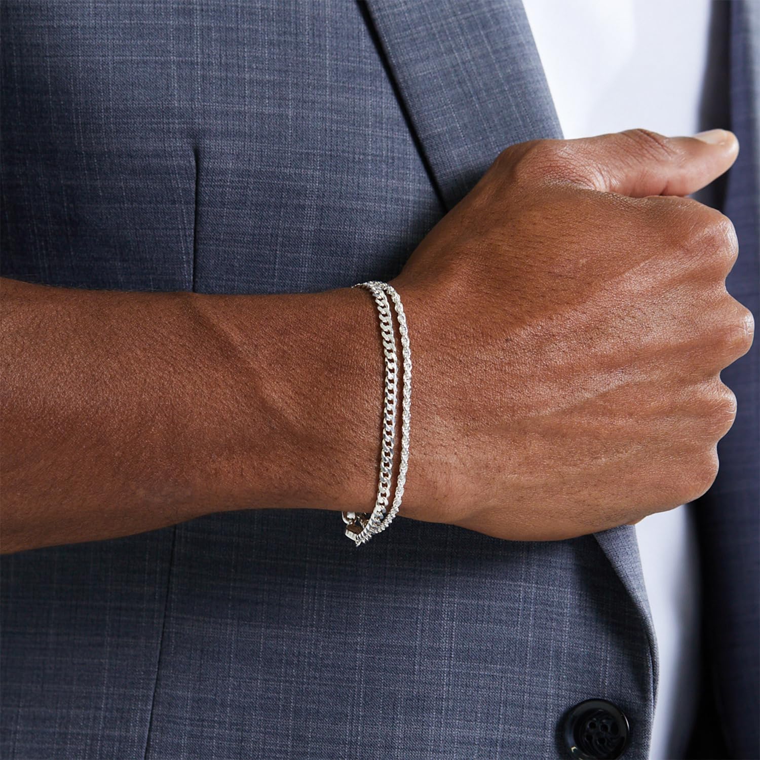 DB- Unisex Stackable Bracelet Set-featuring Rope, Figaro, and Cuban chain styles. Stylish and durable, these bracelets resist tarnishing and make an ideal gift for a father, boyfriend, or husband.-DB