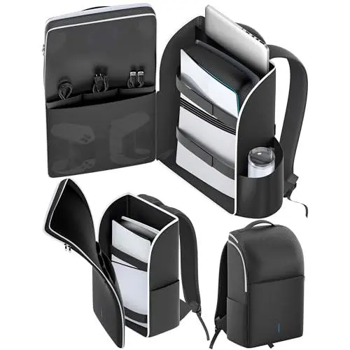 LVVIL Backpack for PS5, PS5 Slim & PS5 Pro Console, Full Protection Travel Carrying Case, Large Capacity Storage Bag for Dual Controllers, PS Portal, Laptop, Game Cards & Sony Gaming Accessories