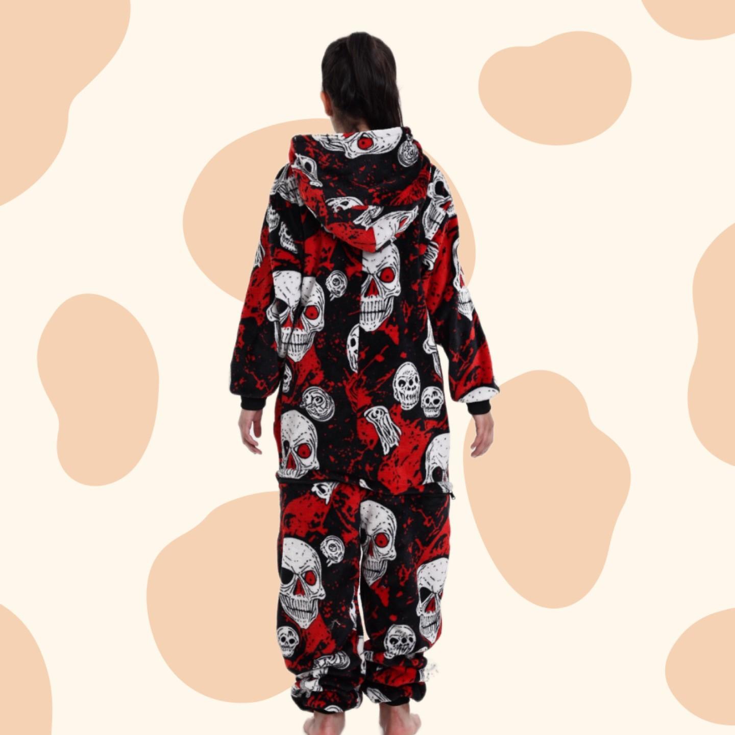 Flame-Resistant One-Piece Pajamas, Cozy Gift, All-Season Loungewear, Zipper Closure, Side Pockets, Hooded