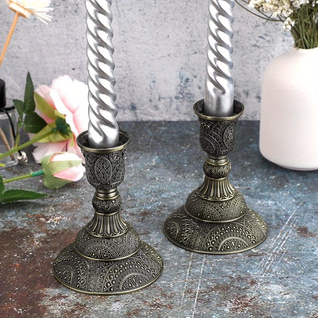 Vintage Bronze Relief Metal Candle Holder Set, 2 Pieces, 3.9 Inches Tall, Intricately Carved, Ideal for Weddings, Formal Dinners, Church, Christmas, Home Decor