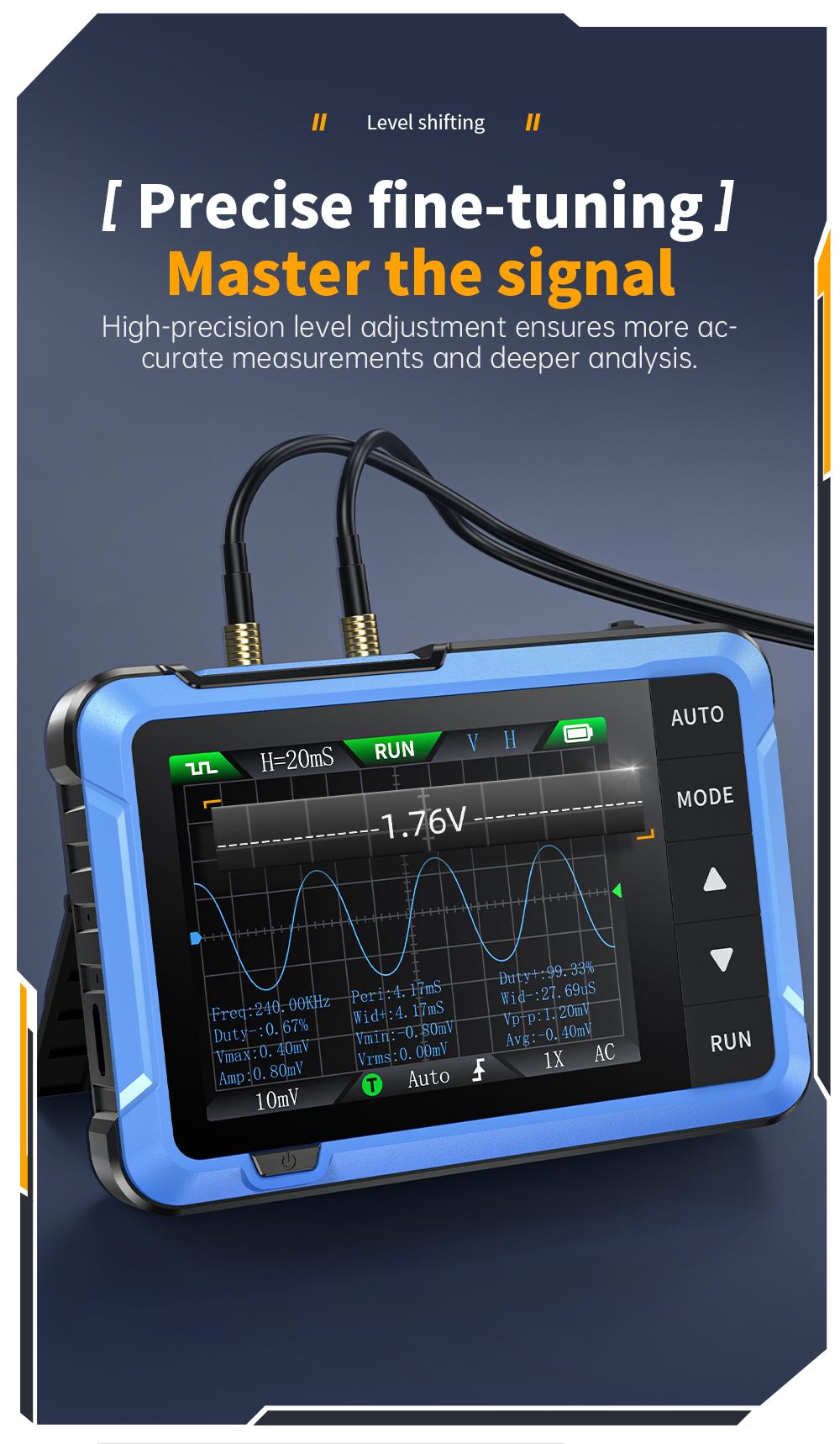 FNIRSI DSO-510 Handheld Oscilloscope/DDS Signal Generator 2 in 1  Digital Portable Automotive Oscilloscope 2.8 inch TFT  10MHz Bandwidth  48MS/s Sampling Rate  Trigger Function Auto/Nomal/Single