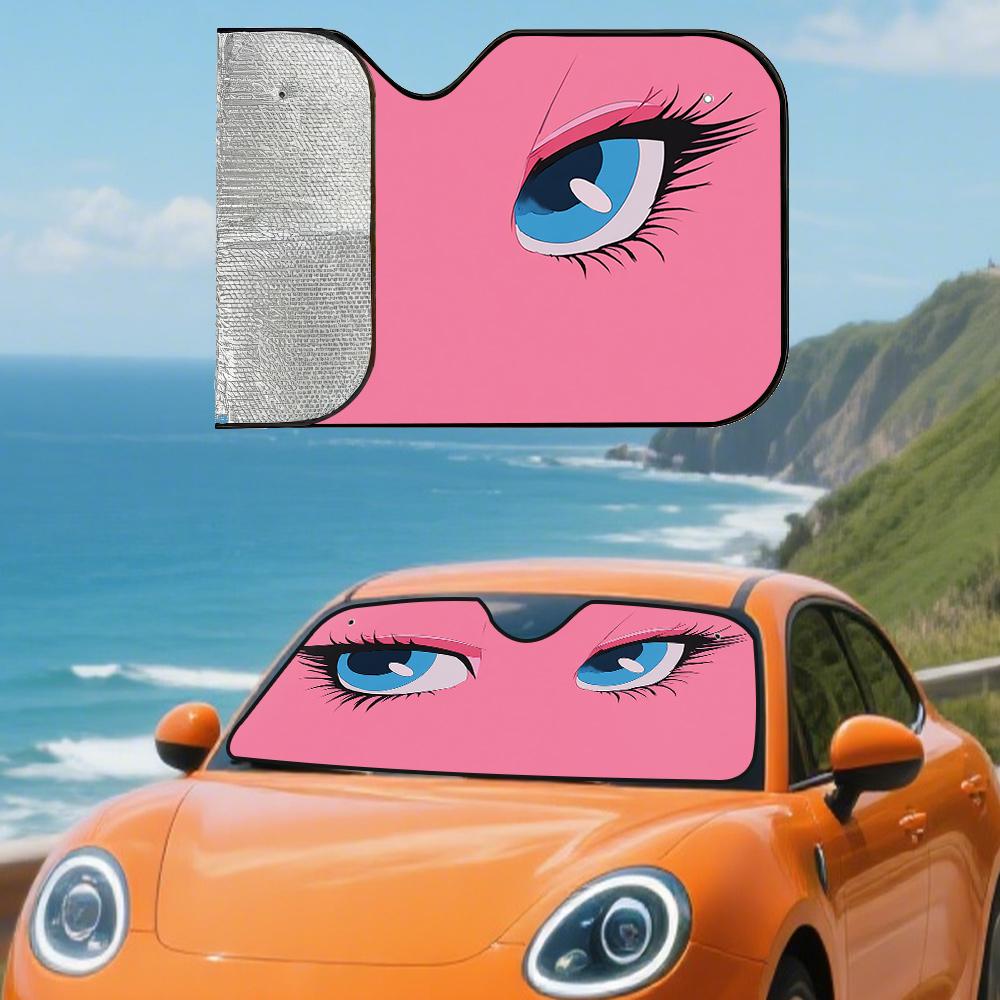 1pc, Pink Gaze Illusion Print Car Windshield Sun Shade, Foldable Sun Visor for Front Windshield, Simple and Effective, Ideal for Daily Commuting and Road Trips