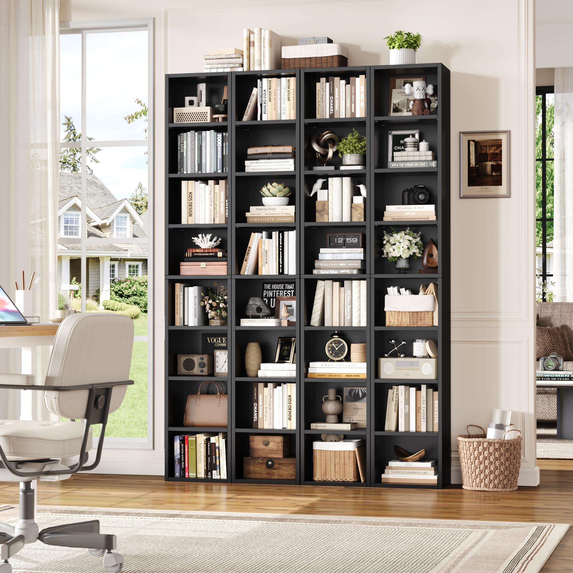 FOTOSOK 2 Pcs 71'' Tall Narrow Bookshelf, 8-Tier Media Tower Rack Set of 2, CD DVD Storage Cabinet with Adjustable Shelves, Tall Narrow Bookcase Skinny Display Bookshelf Slim Shelf