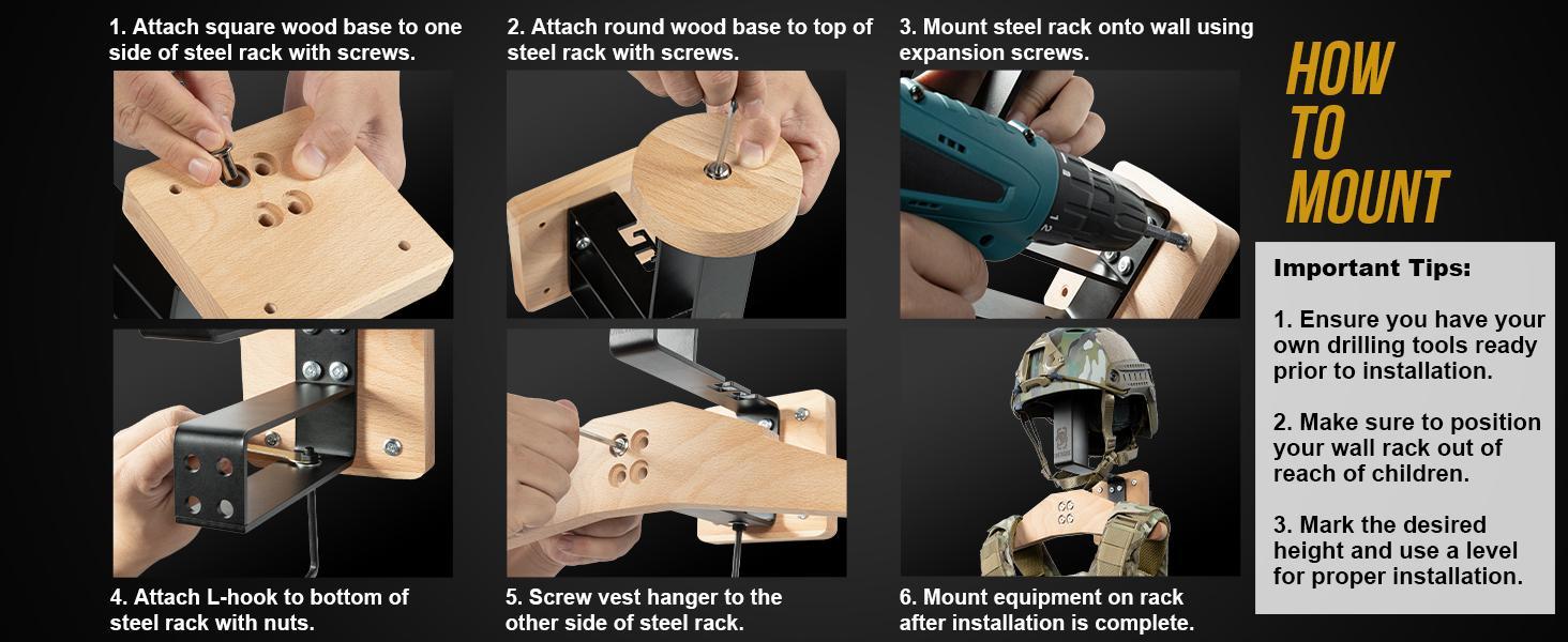 OneTigris Motorcycle gear Wall Mount – Wooden Gear Rack Display for Football, Ski Gear – Perfect Gift for Men