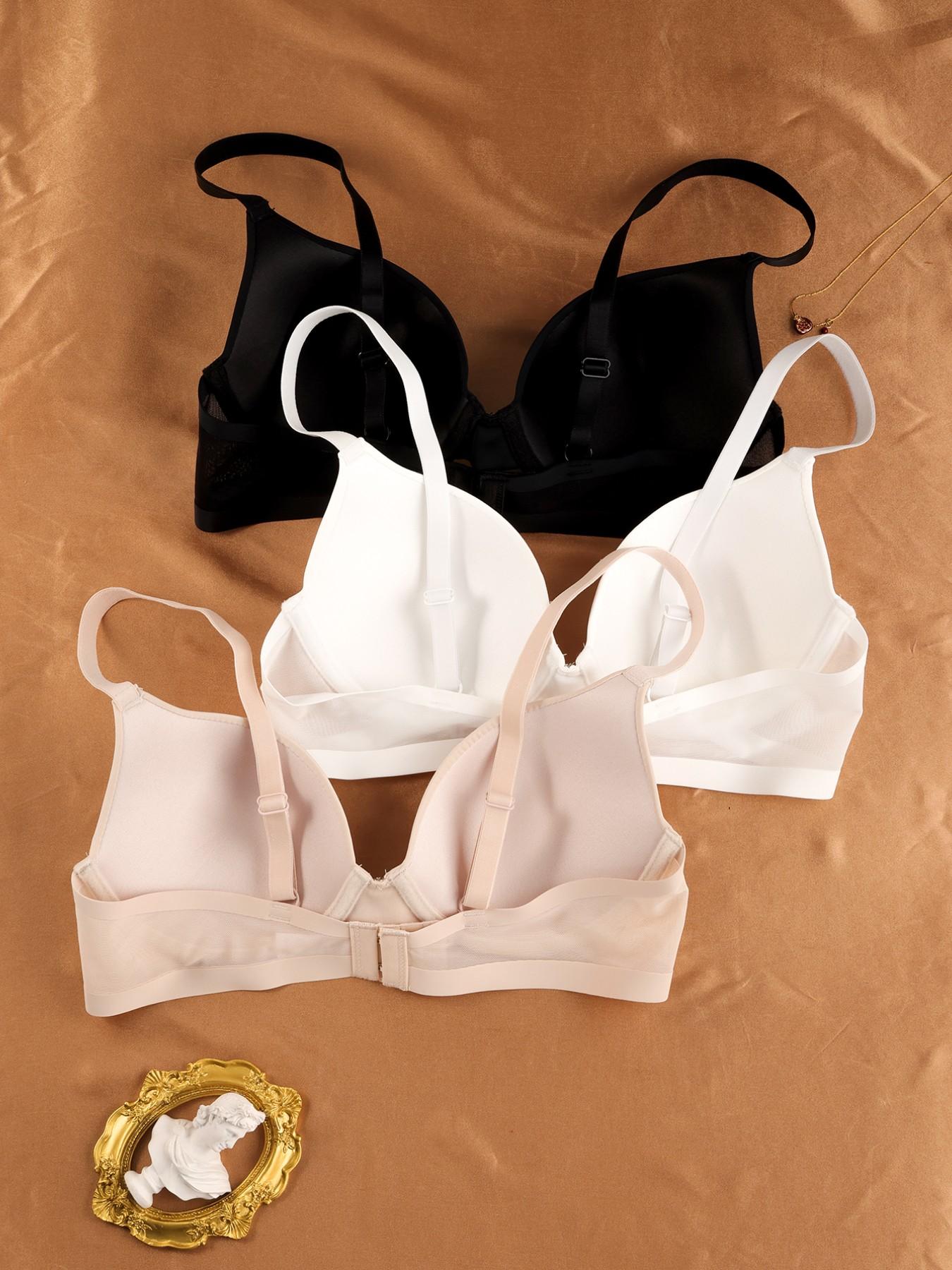 💥3 Pack Women's Full Coverage Seamless Smooth Underwire Bras, Push Up Side Support Anti-Sagging Shaping Fit Bra, Breathable Mesh Wings Adjustable Straps, Skin-Friendly No Pinch Daily Wear Classic Elegant 3 Colors Everyday Bras✨
