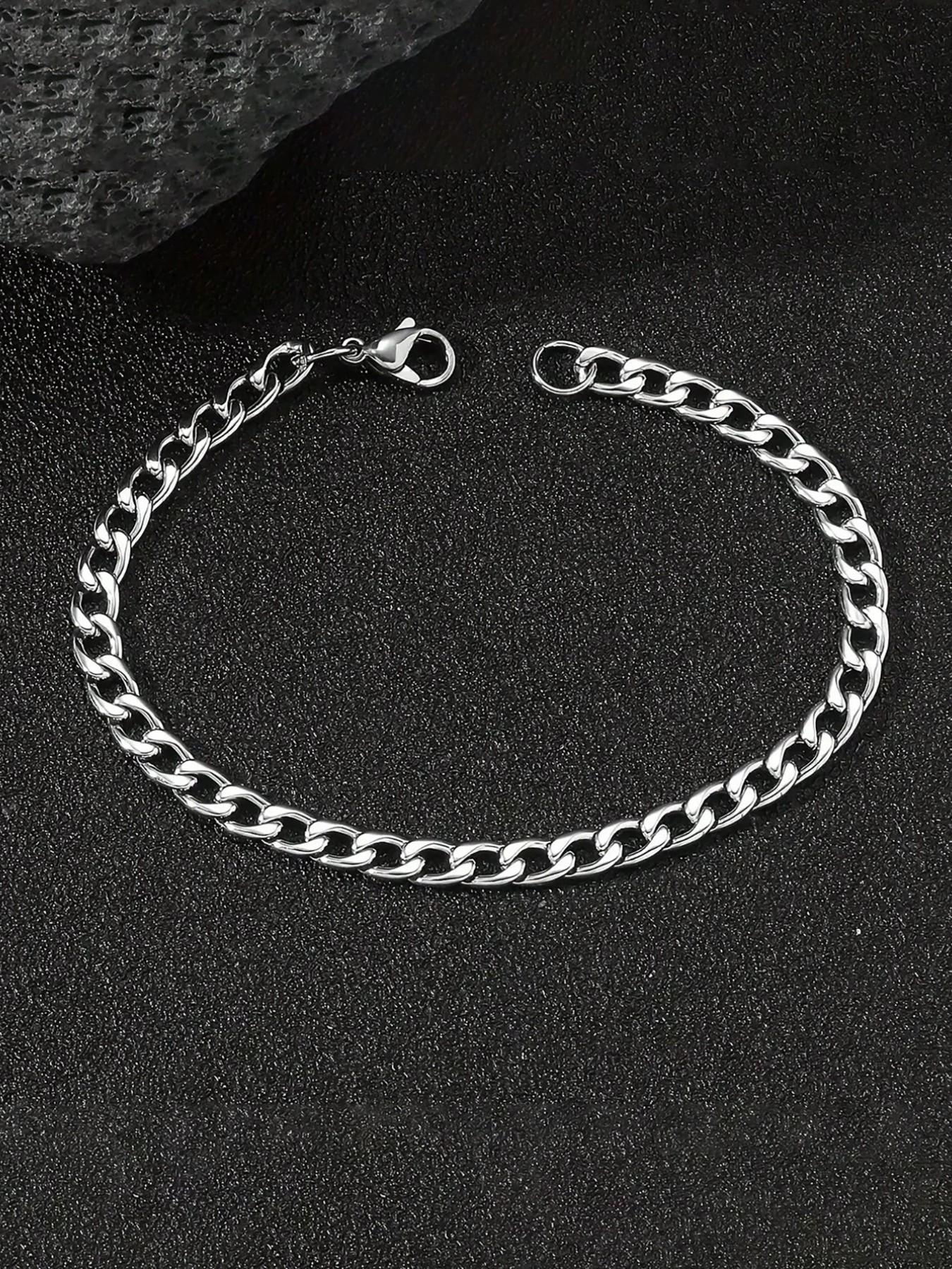 Men's Stainless Steel Cuban Chain Bracelet, Casual Street Party Jewelry, Unique Patchwork Design, All Seasons Accessory
