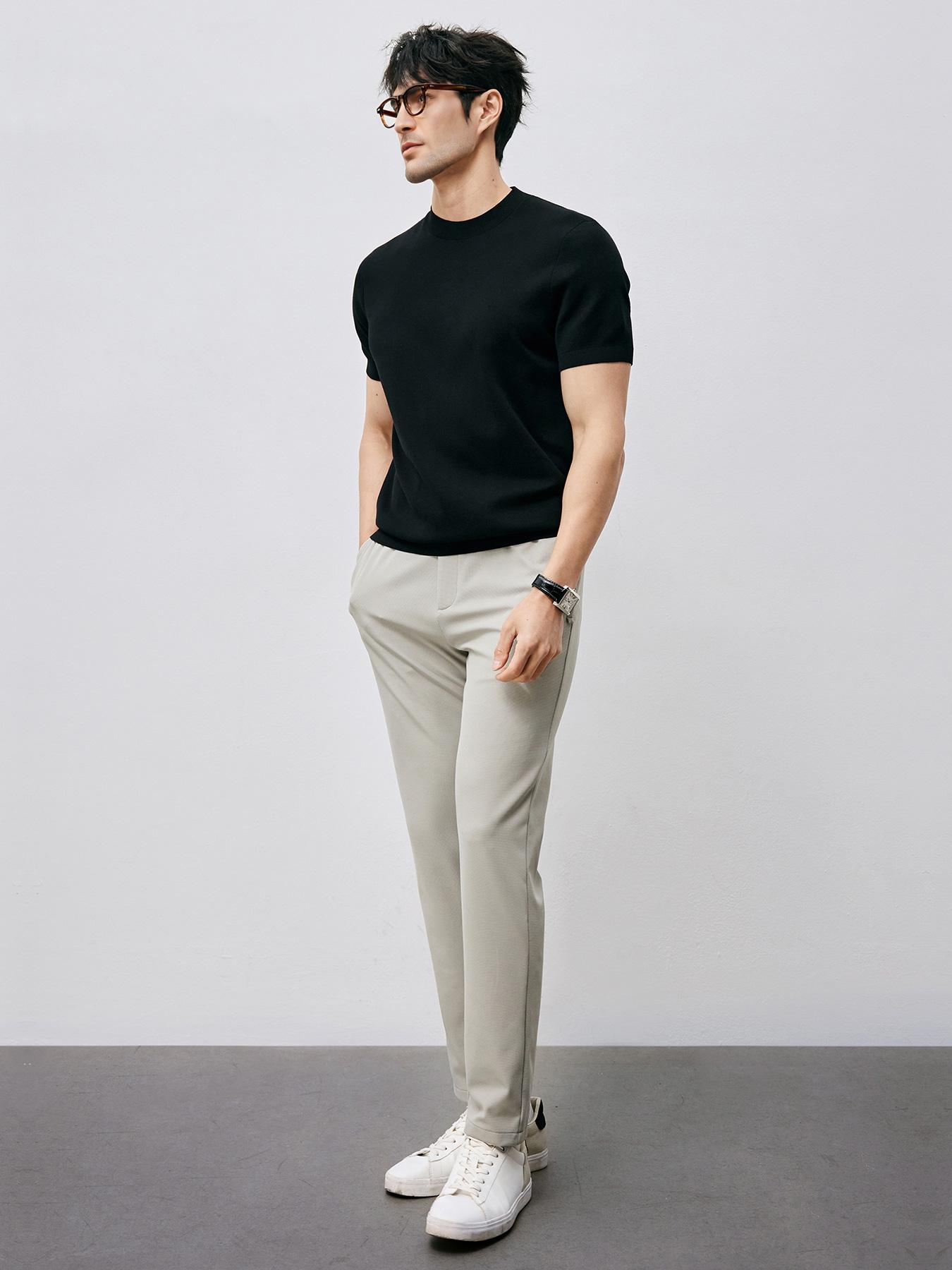 Fioboc Men's Crewneck Knitted T-Shirt Top for Father's Day, Christmas Gifts and Daily Casual, Comfortable, Breathable and Skin-Friendly Fioboc Men's Crewneck Knitted T-Shirt Top for Father's Day, Christmas Gifts and Daily Casual, Comfortable, Breathable and Skin-Friendly