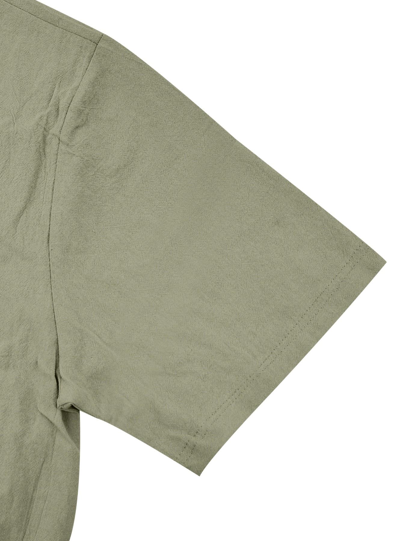Men's Retro 3-Piece Plain Woven Linen Set, Breathable Stand Collar Top with Knot Design, Machine Washable Business Casual Outfit, Regular Fit
