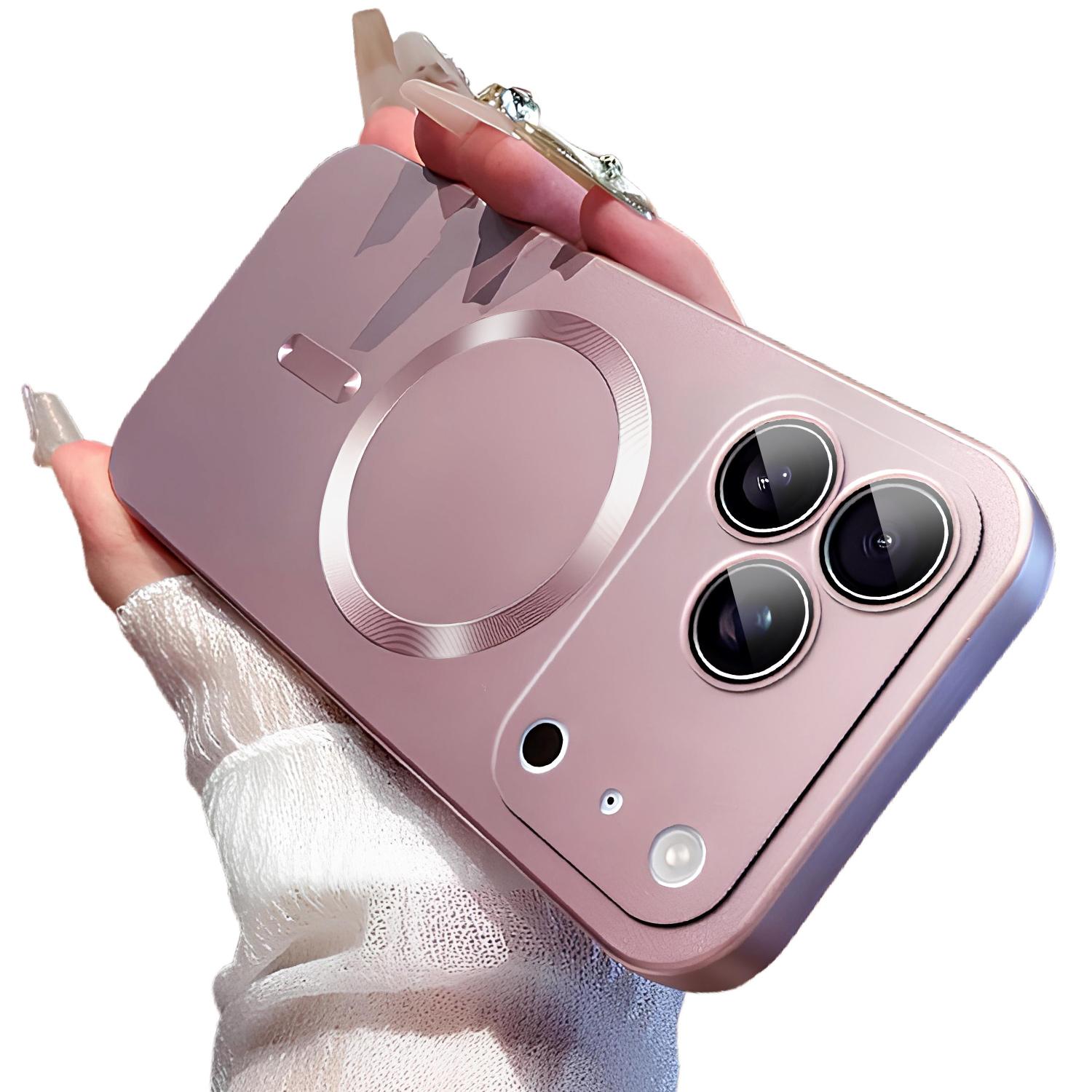 Magnetic for iPhone 17 Pro Max 16 15 14 13 Case Compatible with MagSafe Built-in Camera Lens Protector Slim Soft Silicone Bumper Shockproof Metallic Luster Phone Case