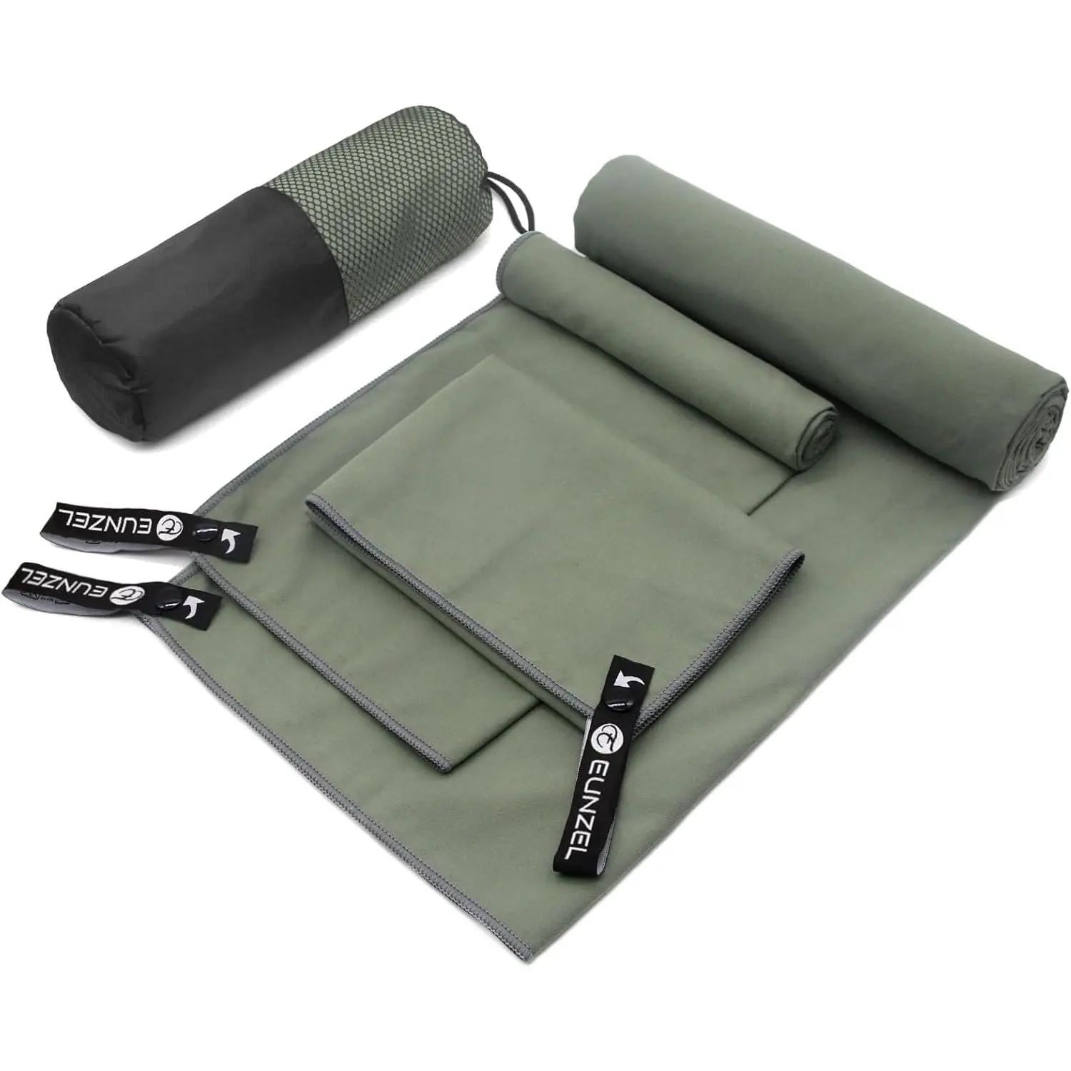 Outdoor activitiesEunzel Quick Dry Camping Towel, Microfiber Travel Towel 3 Size at 1 Pack,Fast Drying Towel Set for Camping, Beach, Gym, Sports, Yoga & Swimming Pool, Army Green