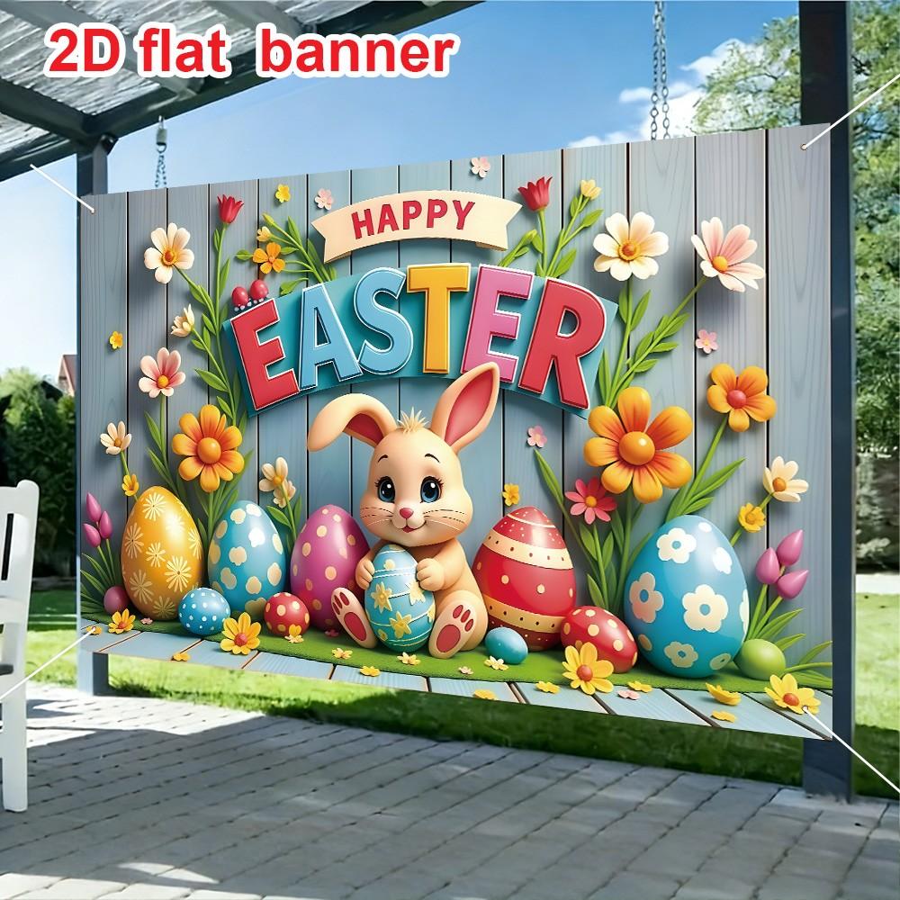 Easter Theme Decorative Flag, 70.87x43.31 Inches, Rabbit and Easter Egg Design, Durable Polyester Material, Perfect Photography Background, Photo Backdrops
