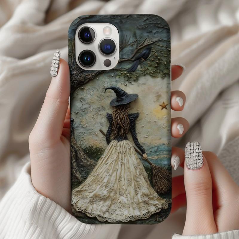 Vintage Witch Magsafe Phone Case, Gothic Halloween Design, Compatible with Apple iPhone 17 16 15 14 13 12 11 Pro Max, Striped Pattern
