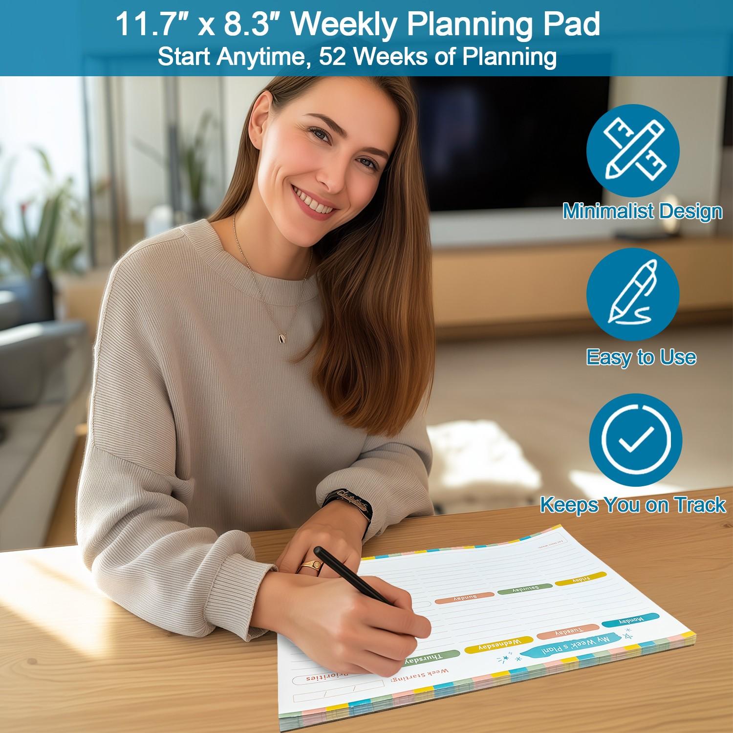 Undated Weekly Planner Notepad, Colorful to Do List Desk Pad, Top Priorities & Notes Section, Weekly Schedule Organizer for Office Home School