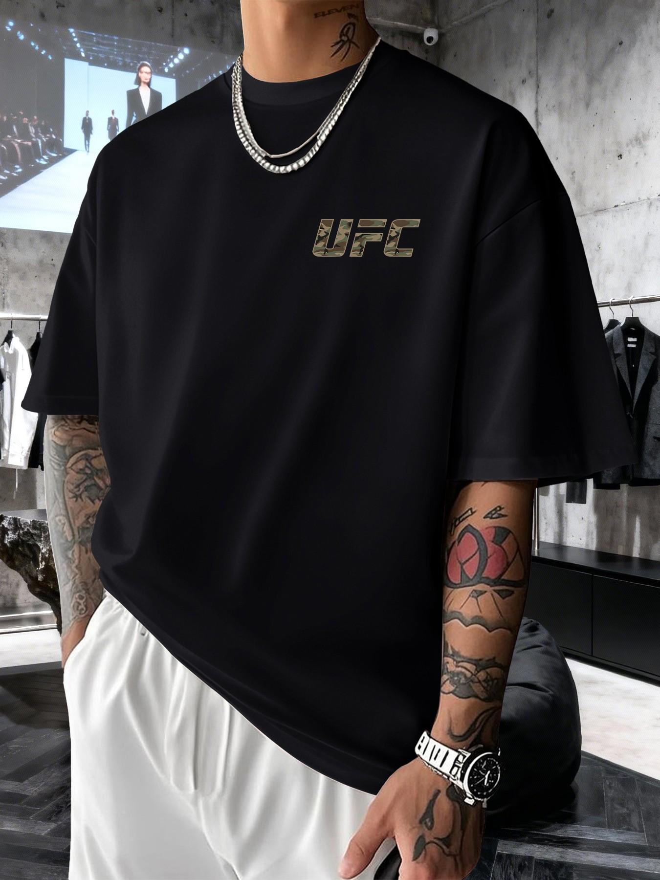 Camouflage Ufc Graphic Print Summer T-Shirt, Casual Slim-Fit Short Sleeve Top, Breathable Fashion Shirt for Men and Women