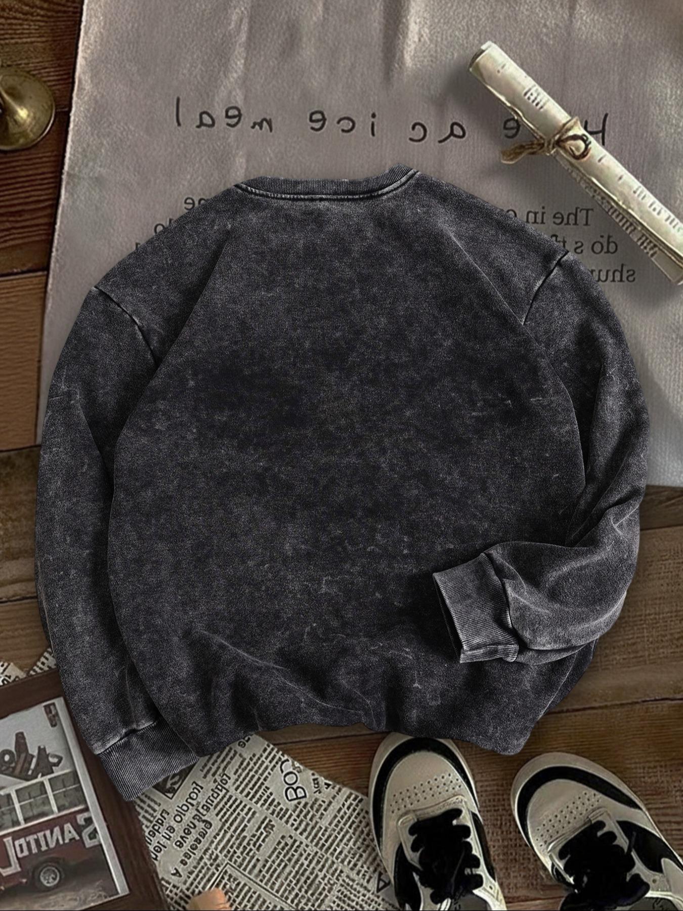 Women's Casual Vintage Wash Cotton Fitted Pullover Sweatshirt, Round Neck Long Sleeve Fleece Lined Hoodie for Fall Winter Fashion