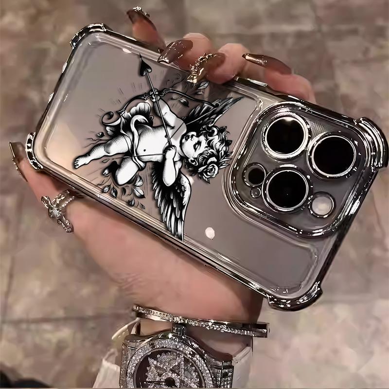 Vintage Cupid iPhone Case Protective Stylish Perfect For Romance Lovers For iPhone 17 16 15 14 13 12 11 PRO PLUS MAX Four Corners Material Anti-drop Transparent Soft Silicone Gift Shockproof Protection Anti-drop Mobile Phone Shell Protective Case L067