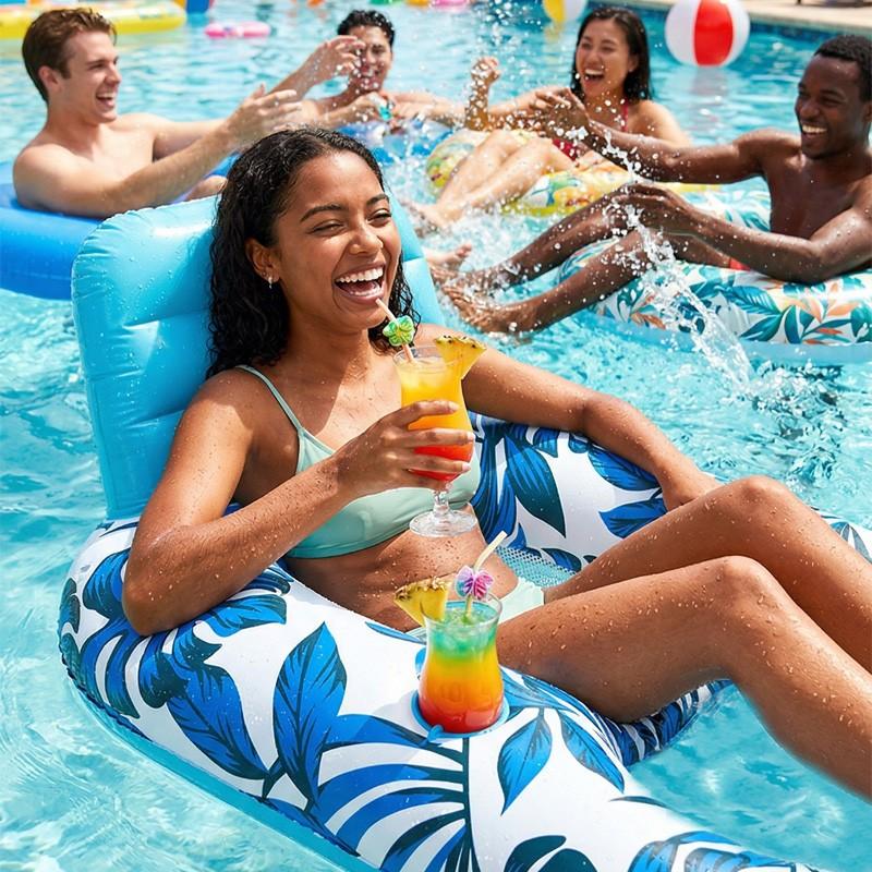 2026 New Multi-Functional Inflatable Maple Leaf Recliner Float, Cup Holder & Net Design, Ideal for Relaxing at Poolside, Bulk Purchase Available