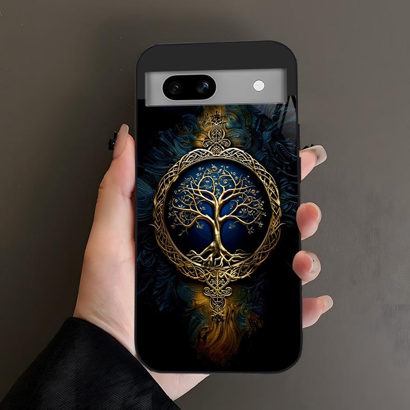 Suitable for [Google Pixel 7a] high-end phone case🤩， high-end patterns，blue and gold tree of life pattern new black phone，drop-resistant and fingerprint-proof YM99