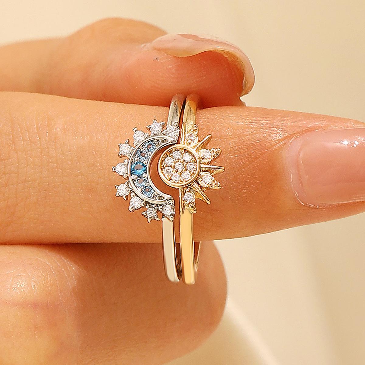 Sun and Moon Ring Set, Stackable, Adjustable Couple Ring, Suitable for Valentine's Day, Birthday Gift for Girls