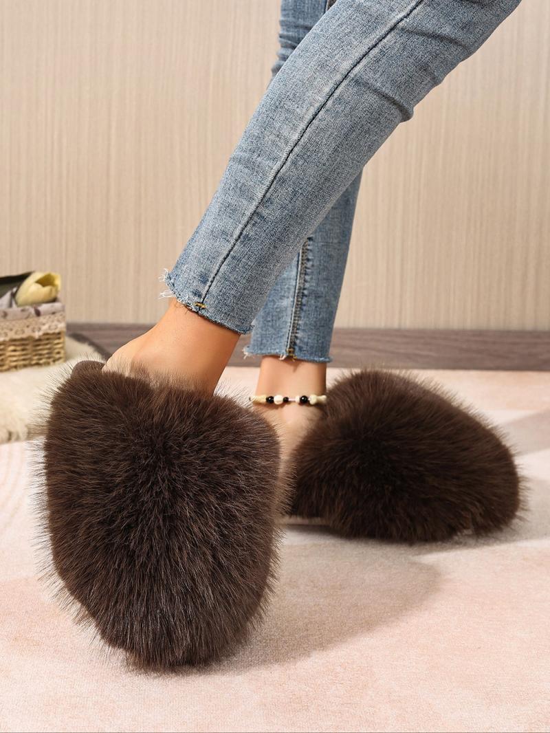 Women's Fashion Plush Home Slippers, Soft Rubber Sole, Anti-Slip Fall Winter Shoes, Cute Casual Warm Indoor Slipper, Lightweight Slippers