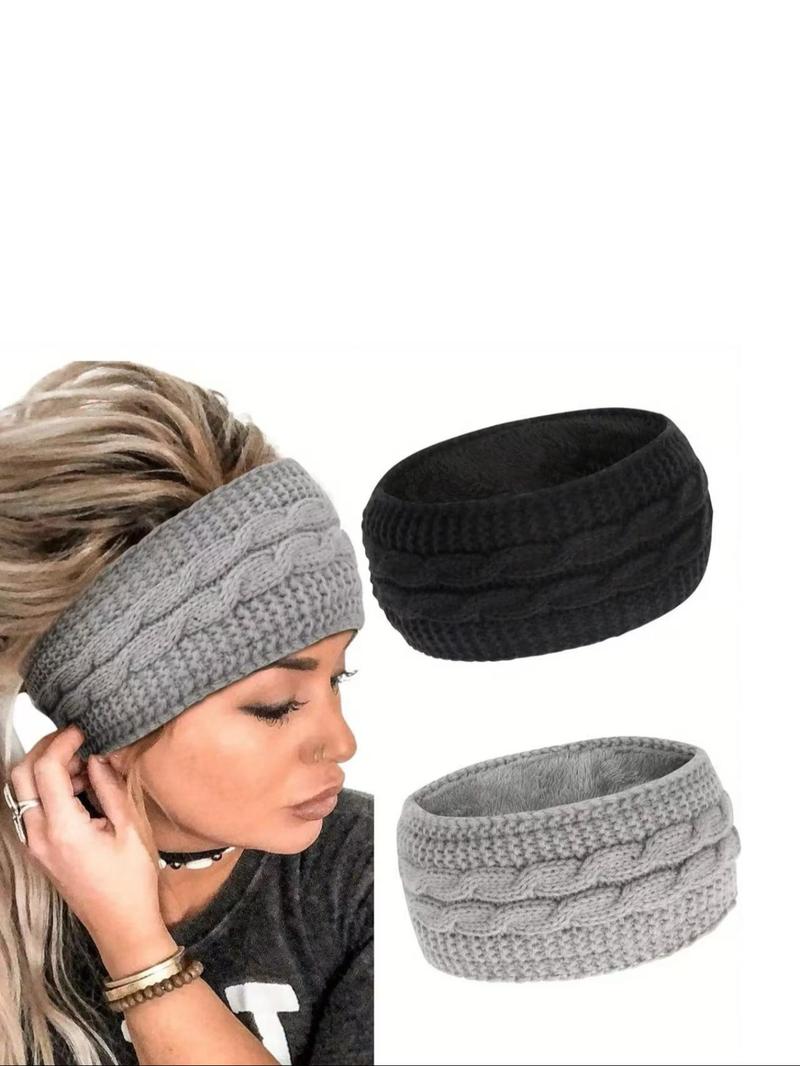 Women's Winter Plush Ear Warmer Headband Set, Soft Elastic Polyester Fiber, Commuting Outdoor Sports Skiing, Comfortable Warmth Protection
