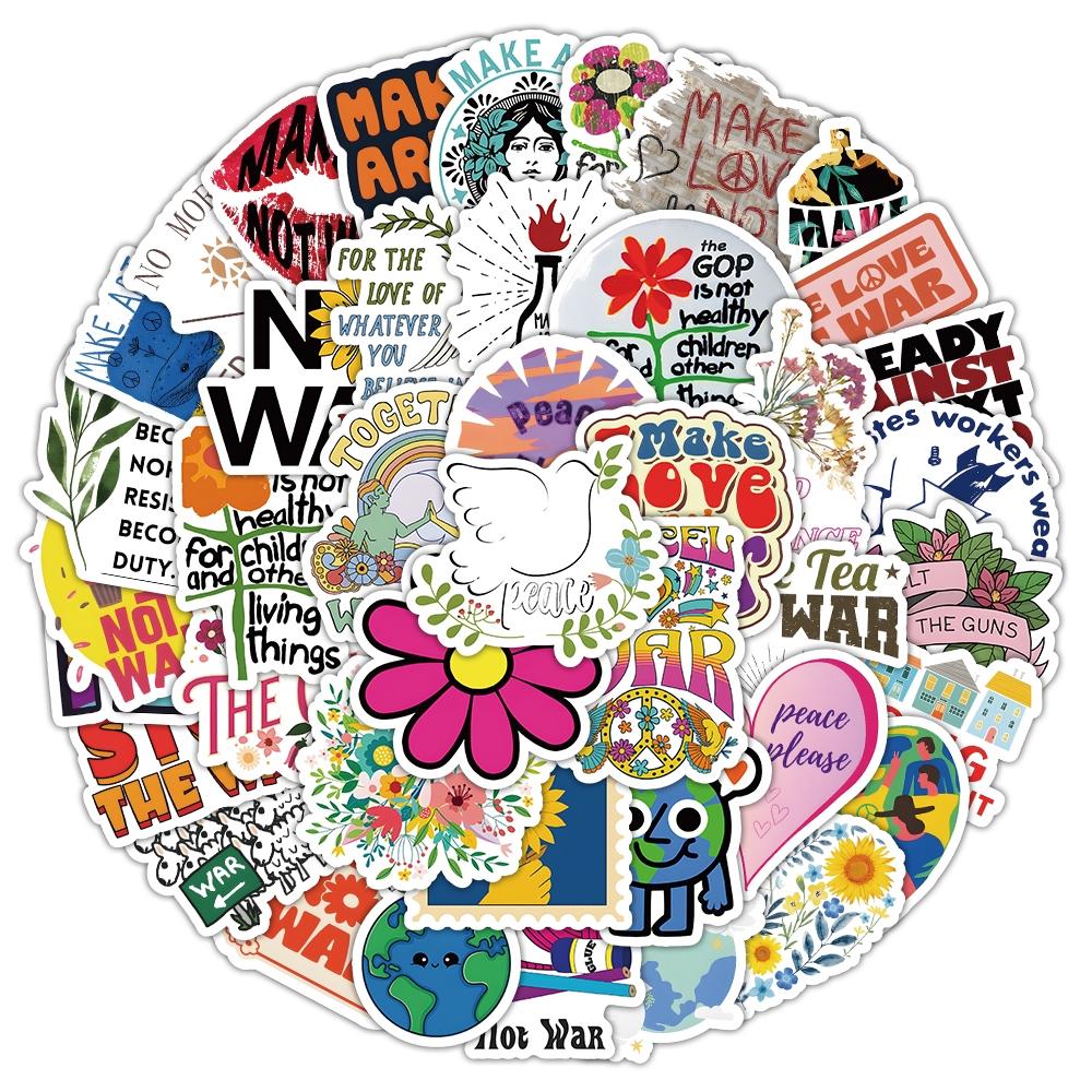 50 Peace Theme PVC Stickers Set, Anti-War Graffiti Decorative Decals for Laptops Suitcases Refrigerators Skateboards Helmets Phone Cases Books