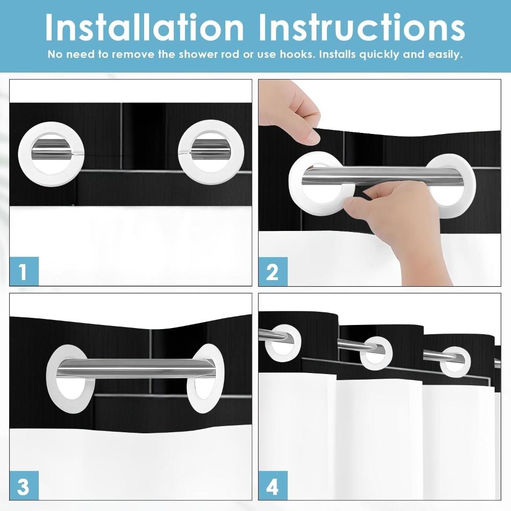 1pc hookless shower curtain with buckle lining, black and orange 3D square patchwork design, 2D flat printing, waterproof fabric lining, see-through double-layer shower curtain, 71 x 74 inches, modern home draping curtain.