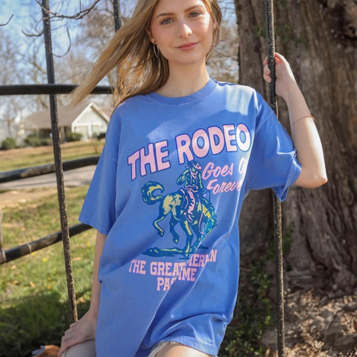 Women's Blue Rodeo Forever Western Graphic Tee,Summer Comfortable Casual Top Streetwear Tshirt