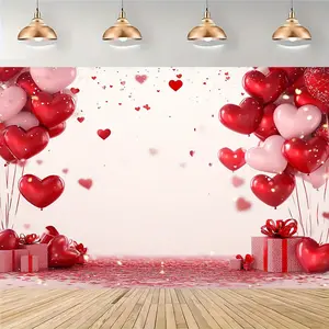 Valentines Heart Balloon Backdrop Romantic Love Theme Tapestry Wall Hanging Photography Background for Wedding Anniversary Engagement Party Bedroom Decor Supplies