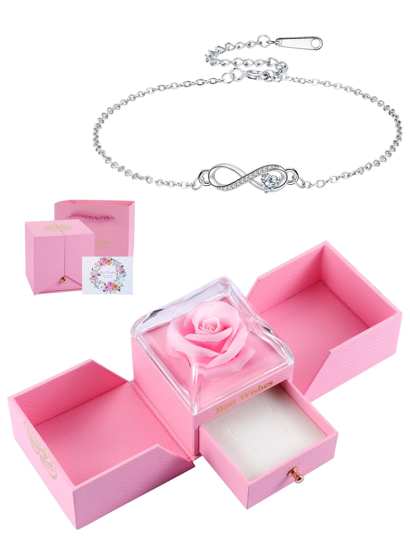 Love Heart CZ Birthstone Infinity Bracelets With Rose Jewelry Gift Box, Endless Love Symbol Bracelets for Women, Anniversary Birthday Christmas Jewelry Gift for Wife Mom Daughter, Heart Shaped Bracelet