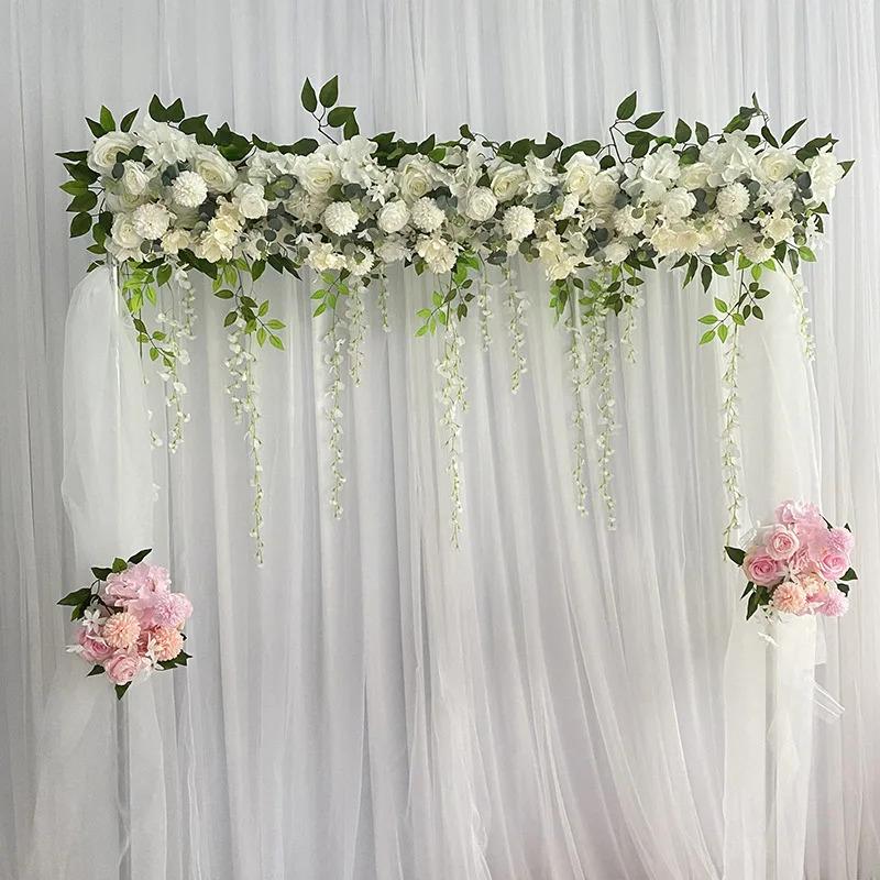 100cm Luxury White Rose Artificial Flower Row Wedding Table Centerpiece Flowers Backdrop Wall Arches Decor Party Stage Floral