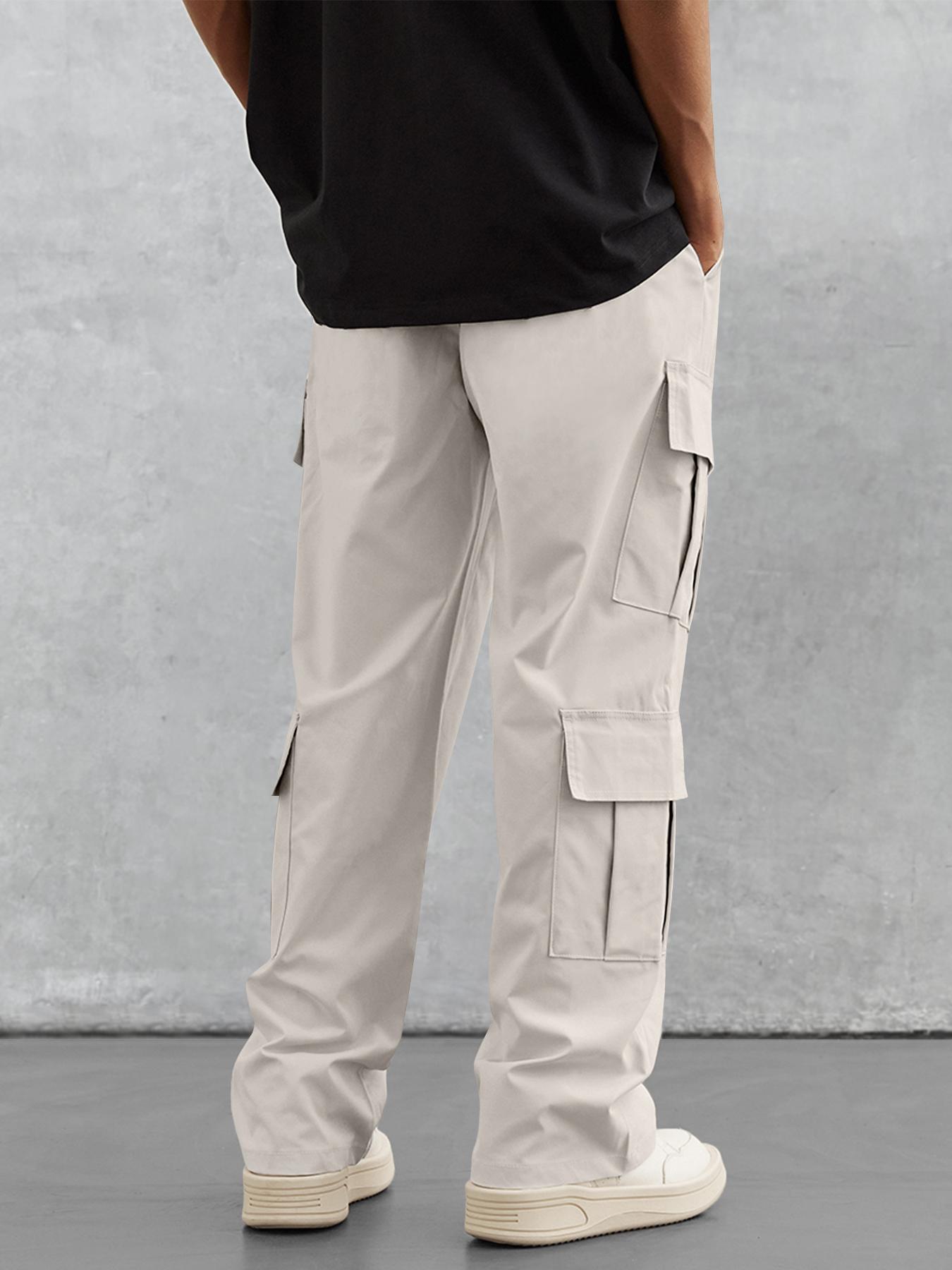Men's Plain Drawstring Waist Cargo Pants, Loose Street Casual Flap Pocket Wide Leg Trousers, Summer Pants for Men, Men Bottoms for Spring & Fall