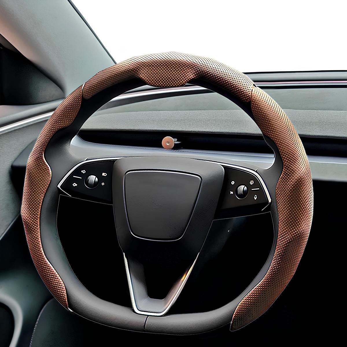 Nappa Leather Car Steering Wheel Cover - Quick Turn Non-Slip Breathable Ultra-Thin Cover for 14.5-15 inch Universal, Car Accessories, Car Essentials