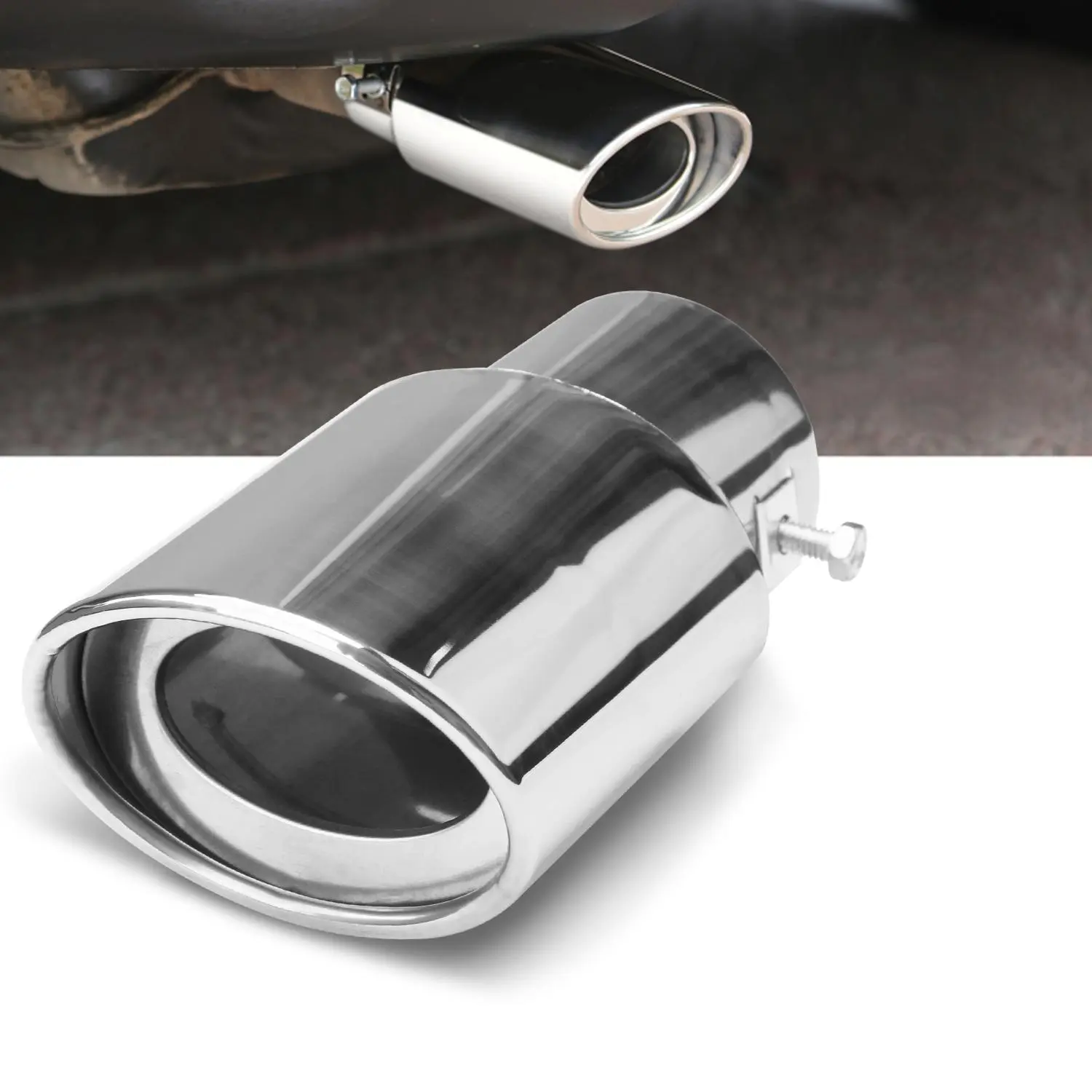 Polished Silver Stainless Steel Exhaust Tip, Bolt-On Universal Straight Tip, Car Tailpipe Trim Decorative Vehicle Exterior Accessory