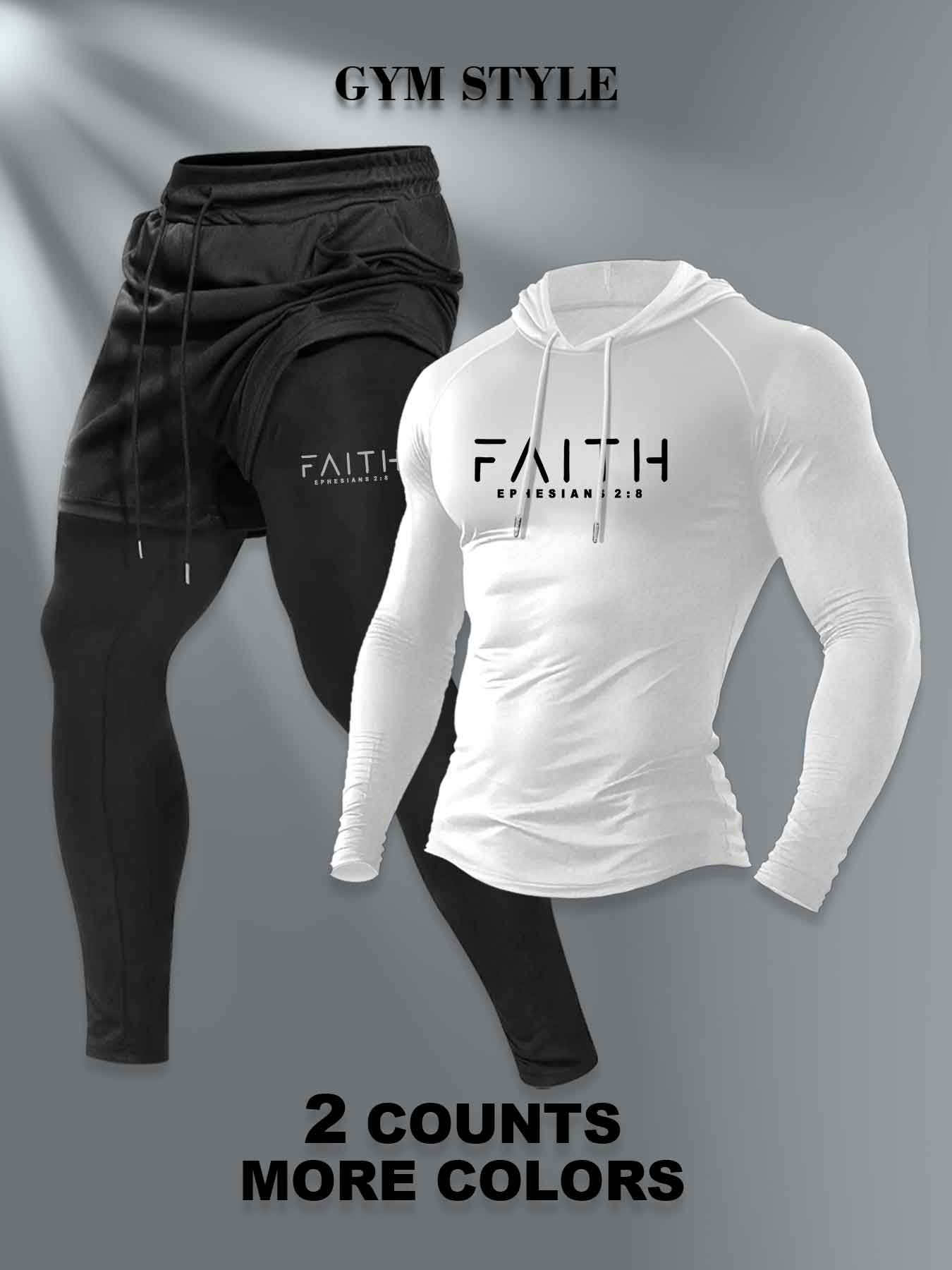 Men's Hooded Long Sleeve T-Shirt + Faux Two-Piece Pants Set, Casual Fall & Winter, Moderate Fabric, Fitted Style