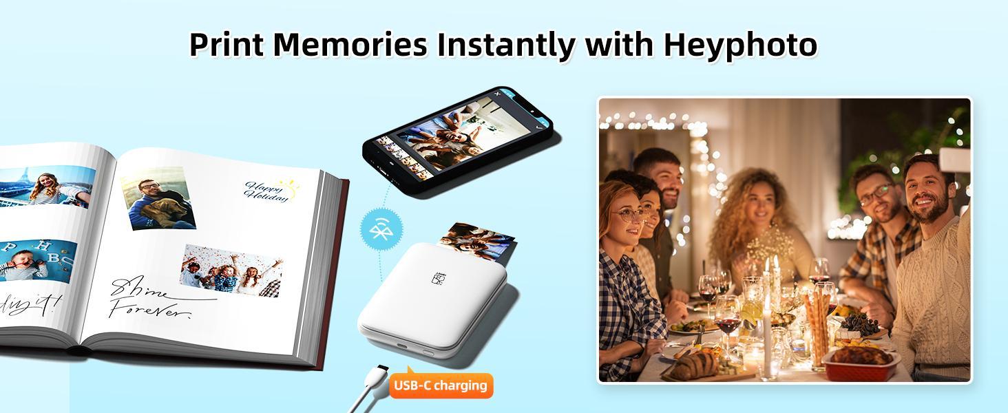 HPRT Mini Wireless Portable Color Photo Printer for Smartphone, Pocket-Size, Zink 2x3 inch, Peel-Off Stickers, Bluetooth, Compatible with iOS and Android Devices