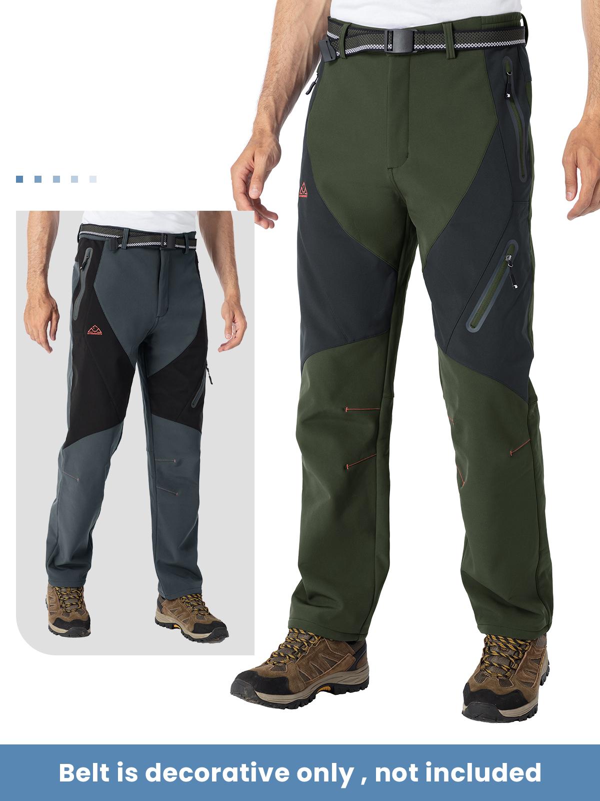 GOPUNE Men's Waterproof Pants Insulated Cold weather Hiking Winter Snow Ski Softshell Outdoor Pants Zipper Pockets Climbing Thermal Jogger Trousers Thermal Lined Jogger pants men