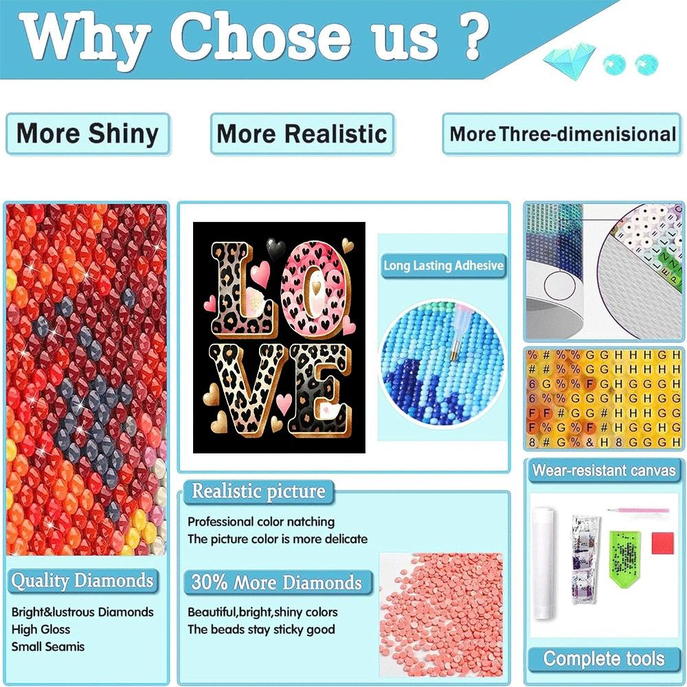 1PC 5D diamond painting 2D flat printing Love Leopard Print Diamond Painting Kit for Adults DIY 5D Diamond Art with Heart Pattern Rhinestone Embroidery Home Wall Decor Craft Gift for Valentine's Day