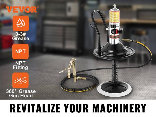 VEVOR Grease Pump, 50: 1 Pressure Ratio Air Operated Grease Pump with 13 ft High Pressure Hose and Grease Gun, Pneumatic Grease Pump with Barrel Cap, Portable Lubrication Grease Pump 360 Gun Head