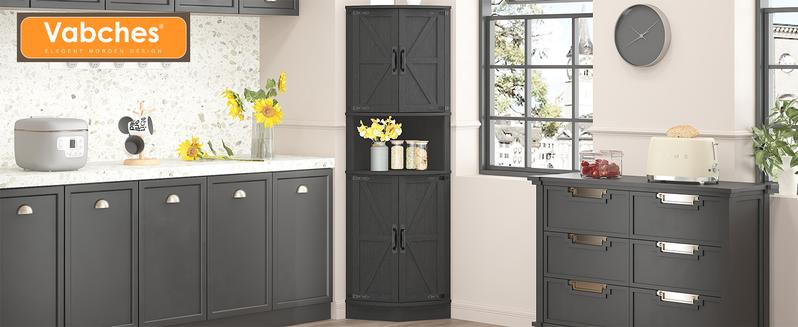 Vabches 64.8" Tall Farmhouse Corner Cabinet with 4 Doors and 5 Storage Shelves, Farmhouse Storage Cabinet with Barn Door Design, Home Space Saver for Living Room, Kitchen, Laundry Room Vabches 64.8" Tall Farmhouse Corner Cabinet with 4 Doors and 5 Storage Shelves, Farmhouse Storage Cabinet with Barn Door Design, Home Space Saver for Living Room, Kitchen, Laundry Room