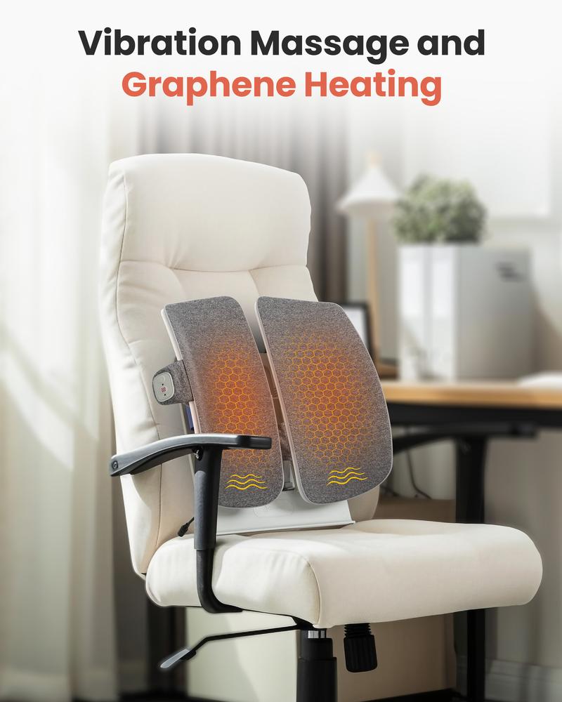 COMFIER Heated Lumbar Support Pillow with Vibration Massage, Back Support Cushion for Office Chair, Graphene Heating Chair Back Massager for Car Gaming Chair, Adjustable Height Up to 18.1 Inches Mother's Day