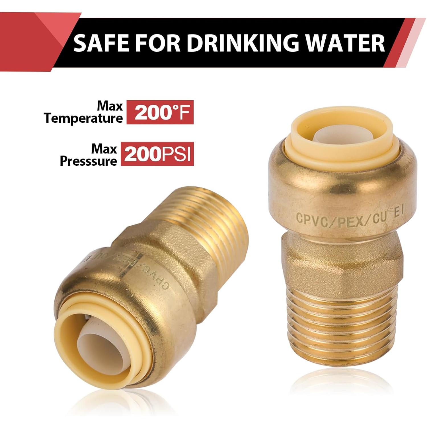 (Pack of 2)  3/4 Inch x 3/4 Male Adapter Push to Connect Pex Copper, CPVC, 3/4 Inch, with a Disconnect Tool,(PF125-2PCS)