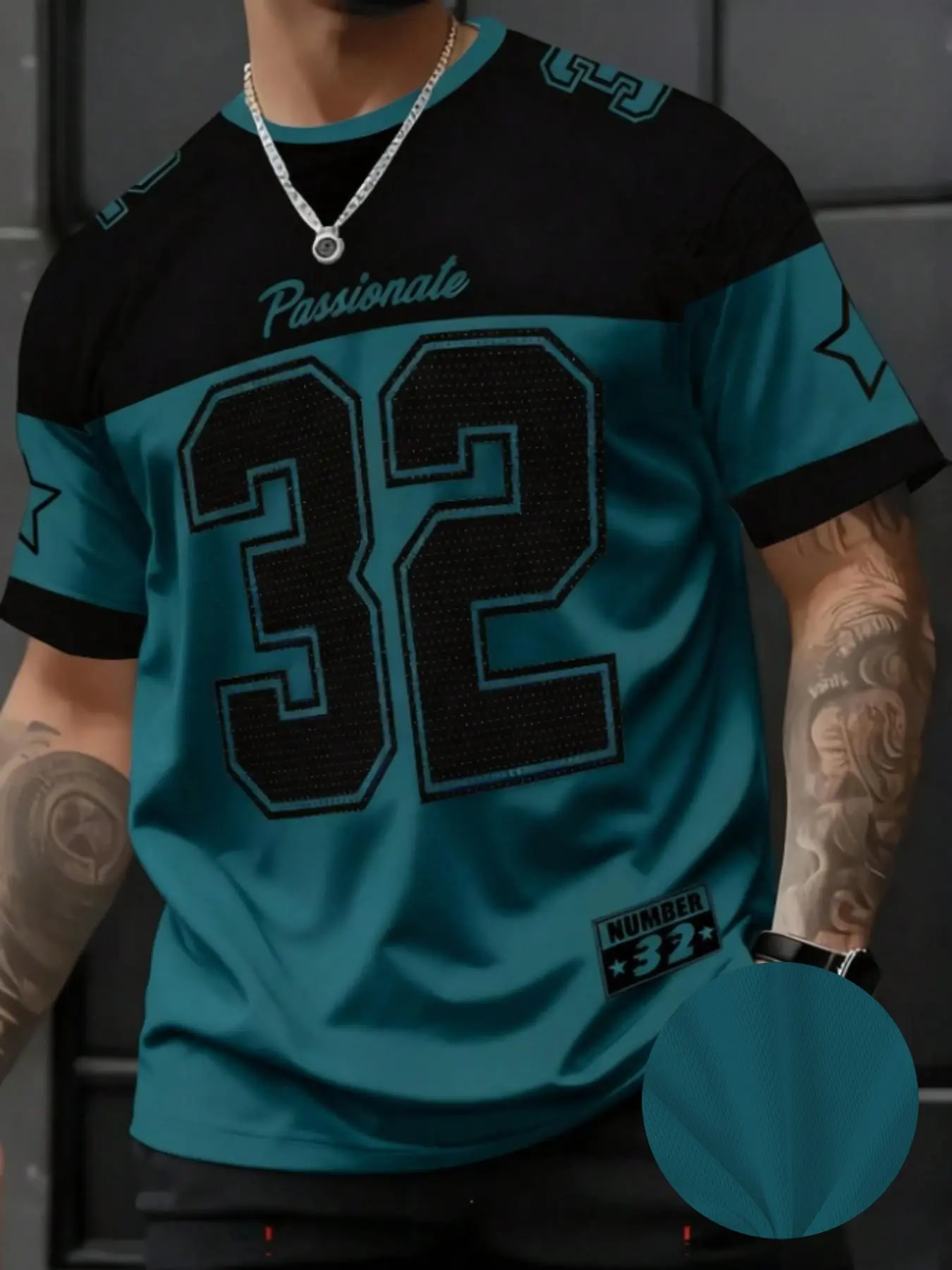 Men's Casual Round Neck Short Sleeve T-Shirt, Star & Number Print Stylish Football Jersey, Fitted All Seasons Sports Shirt, Sports Top, Workout Tops, Fitness Shirts, Fitness Apparel, Fitness Workout Shirt, Casual Sporty Top
